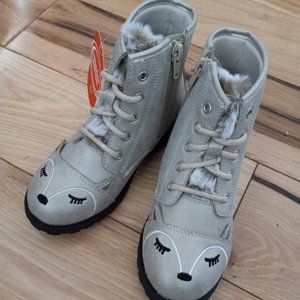 Girls Fur Trim Gold Lace up Combat Boots NWT